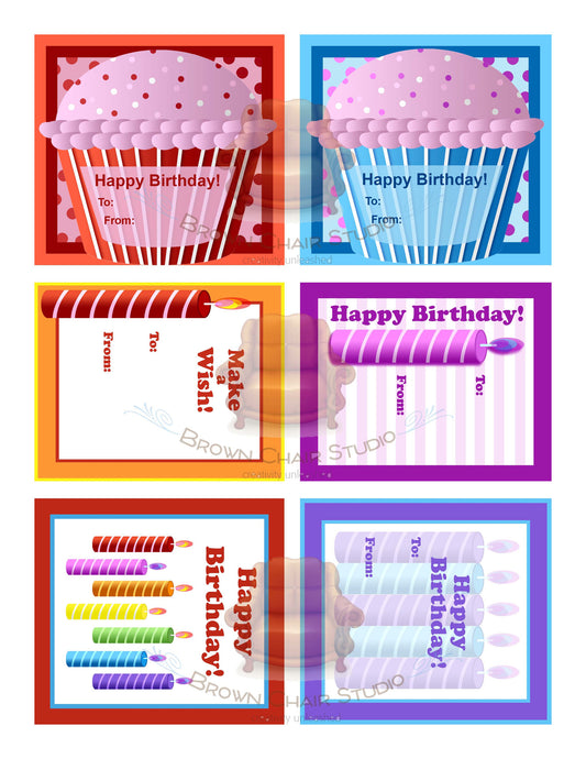 Birthday Gift Tags - Cupcakes and Candles